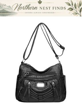 PU Leather Multi-Pocket Crossbody Shoulder Bag Soft Medium Hobo